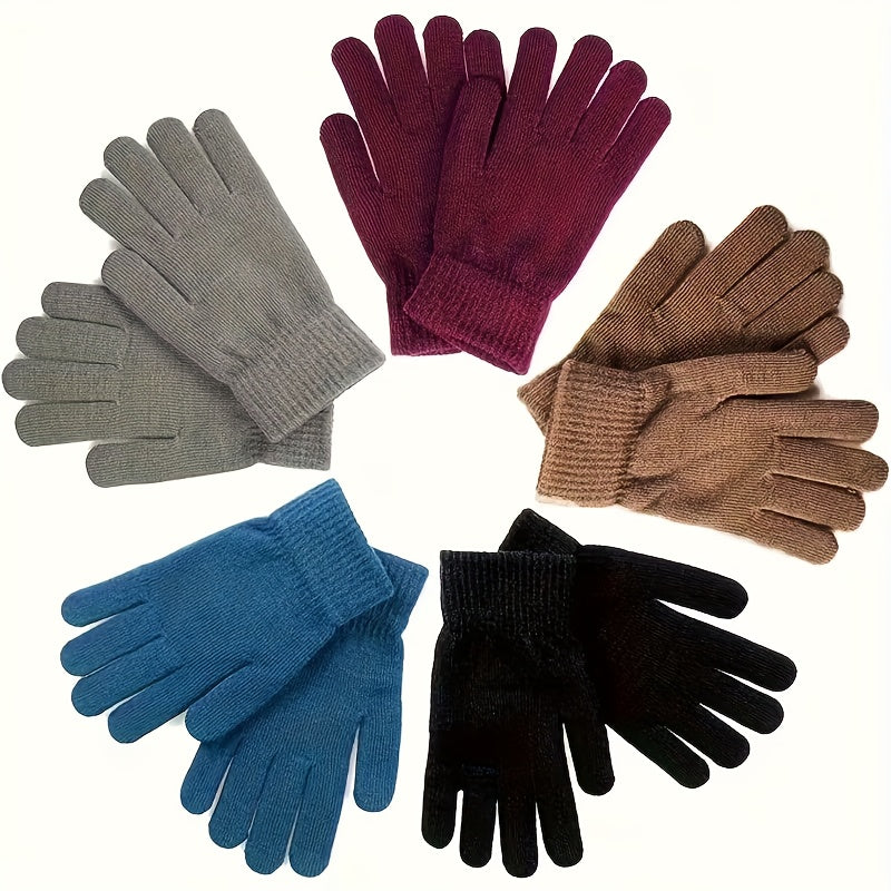 Unisex Strickhandschuhe 5-Finger-Design mit Rippenbündchen