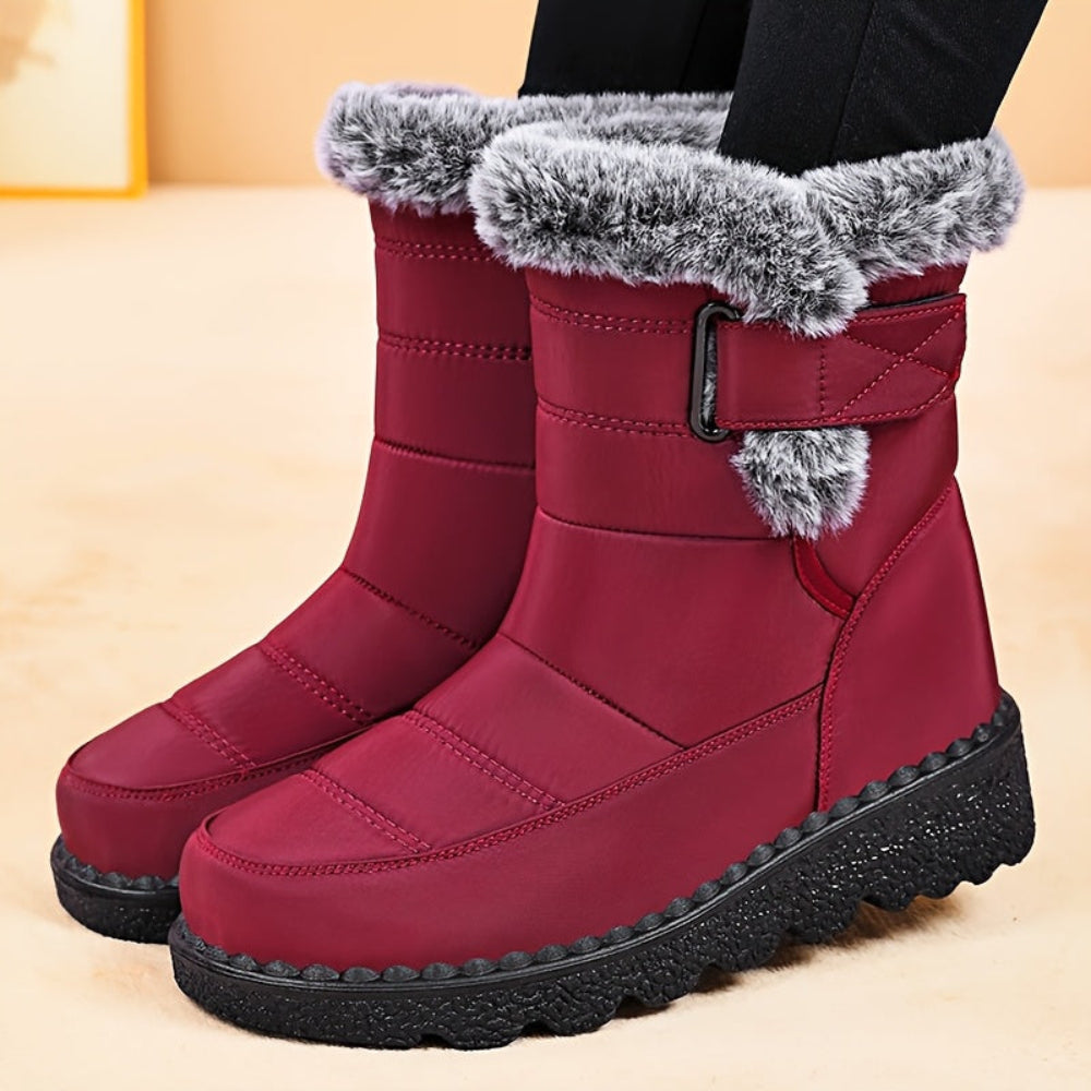 Damen Winterstiefelette mit flauschigem Futter und Klettverschluss, rutschfeste Sohle