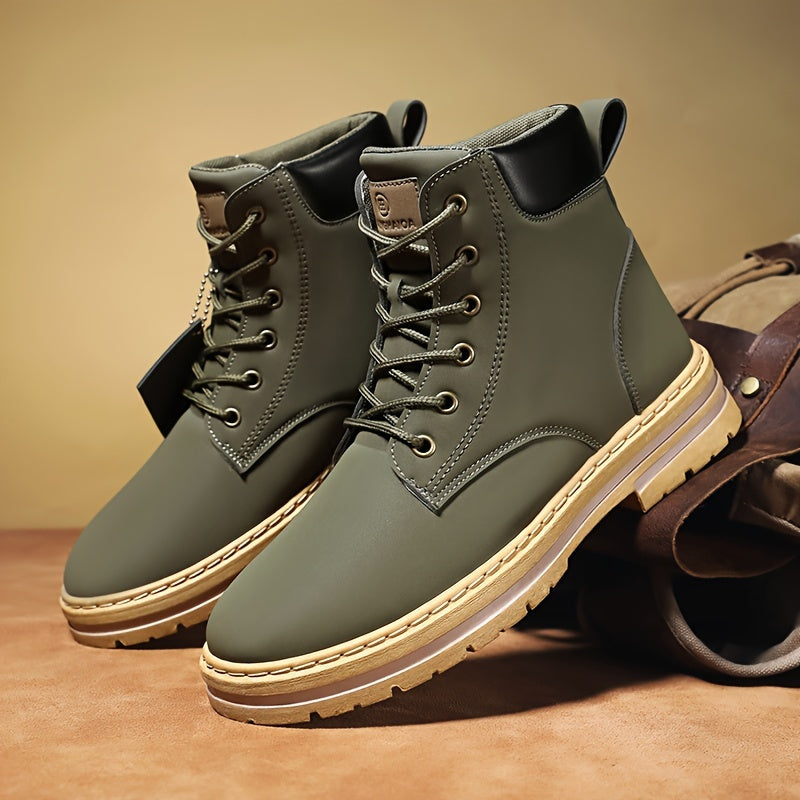Herren Worker Boots Schnürstiefel Olivgrün mit profilierter Sohle