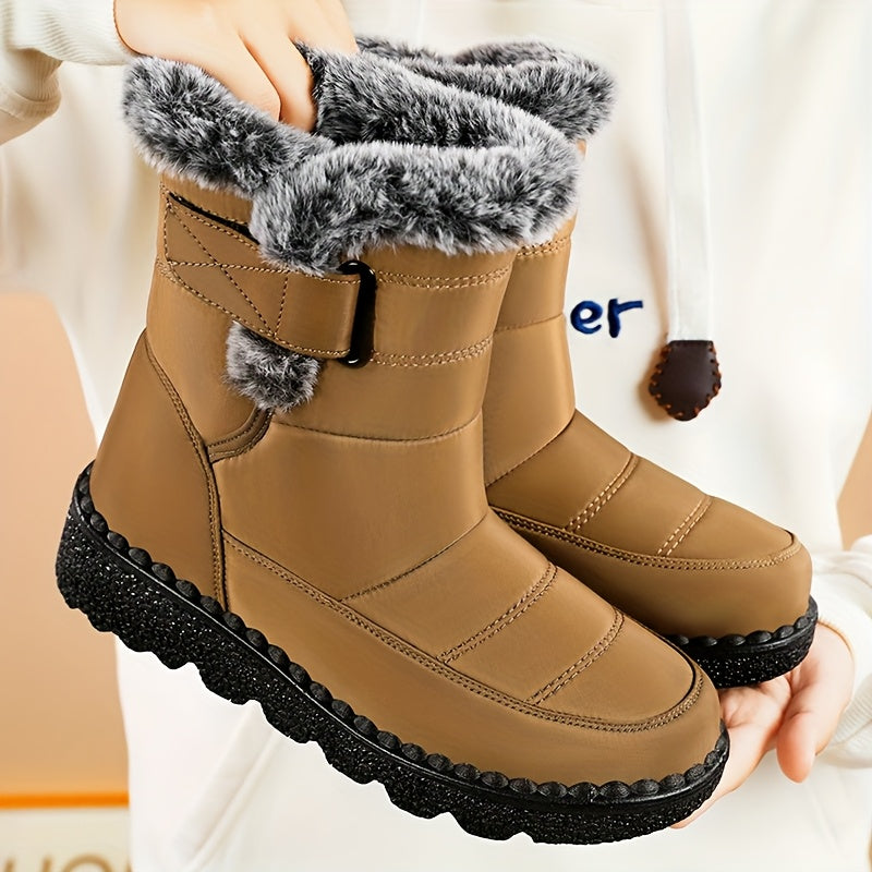 Damen Winterstiefelette mit flauschigem Futter und Klettverschluss, rutschfeste Sohle