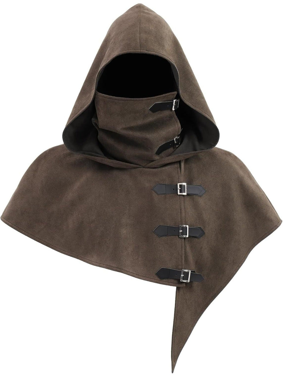 Kapuzencape mit Schnallen und Gesichtsbedeckung