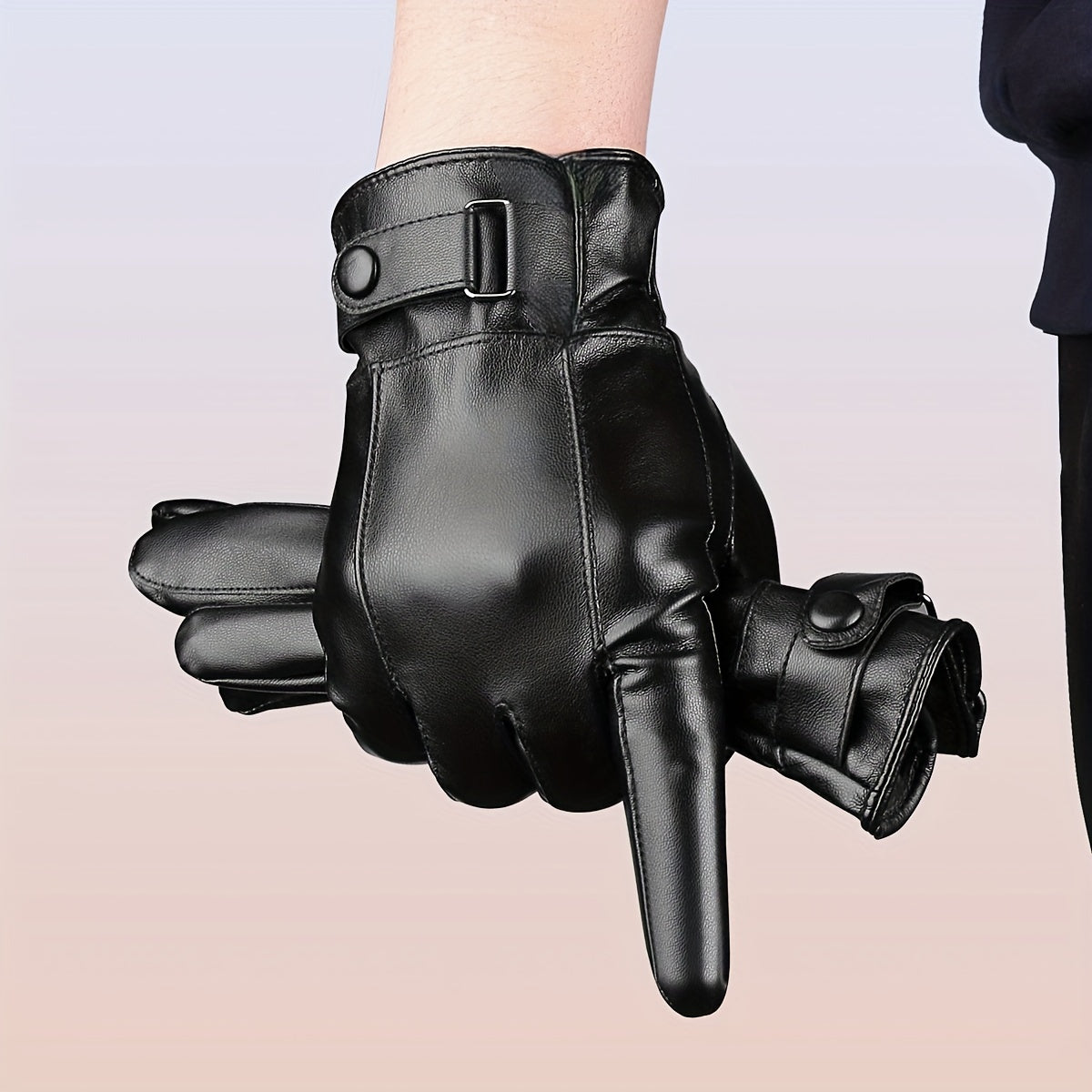 Unisex zwarte handschoenen met riem