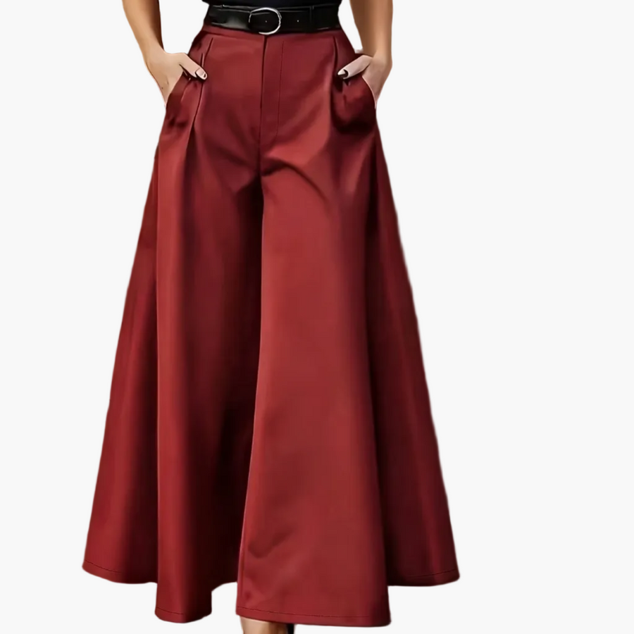 Damen Elegante High-Waist Weite Palazzo Hose mit Gürtel – Perfekt für Büro und besondere Anlässe