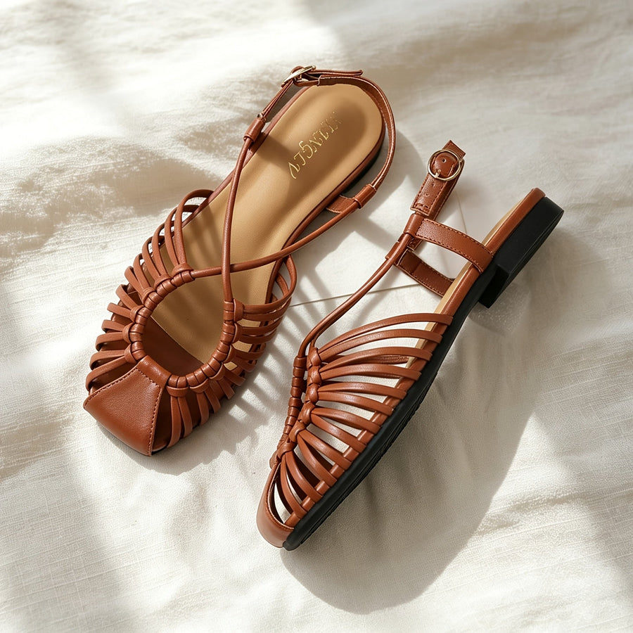 Damen Cage Sandalen mit eckiger Spitze und verstellbarem Riemen – Elegante Sommerschuhe für Alltag und Freizeit