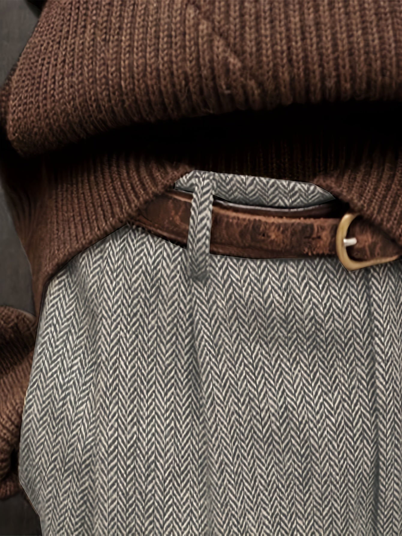Hose mit Fischgrätmuster für Damen, Hoher Bund