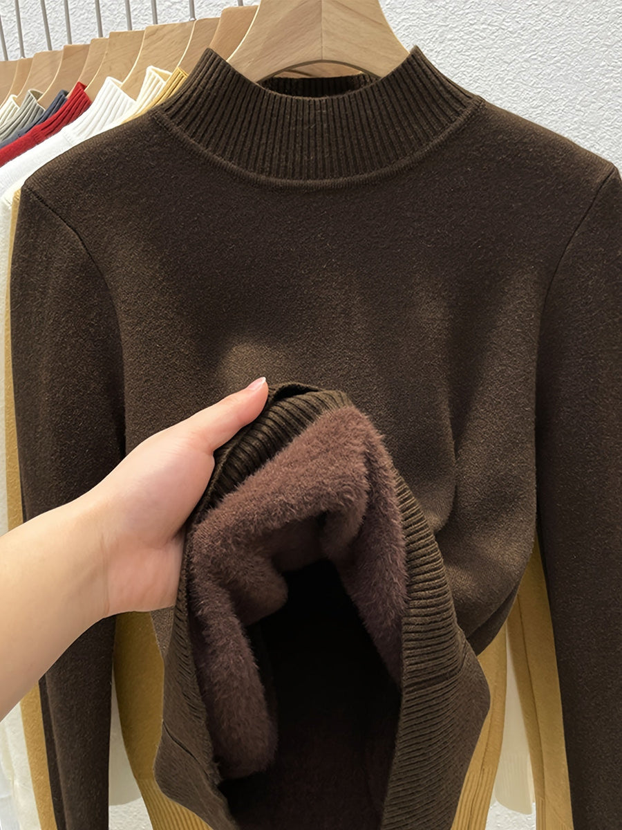 Damen Rollkragenpullover Langarm Fleecefutter Warm