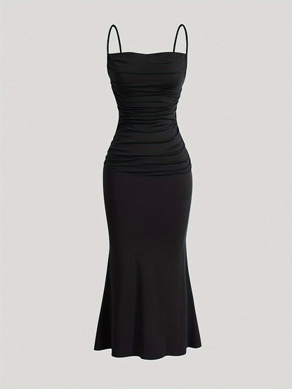 Damen Abendkleid mit Raffungen und Spaghettiträgern – Elegantes Maxikleid für festliche Anlässe