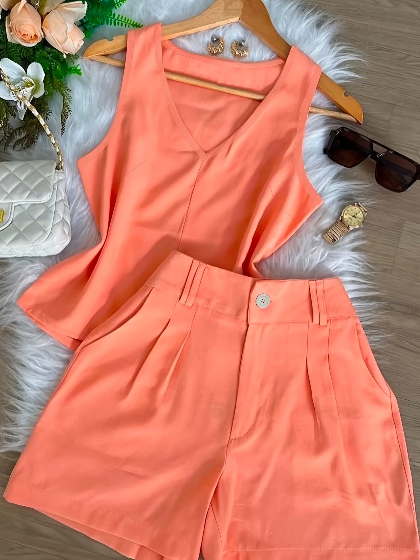 Damen Zweiteiler Set Elegant – Ärmelloses Top und Shorts für Freizeit und Alltag
