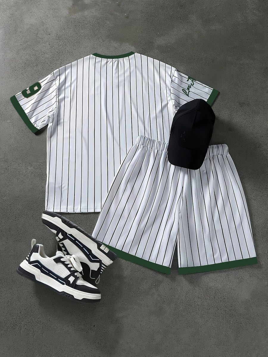 Herren Sportset Los Angeles 79 – Pinstripe Shirt und Shorts im Retro-Stil
