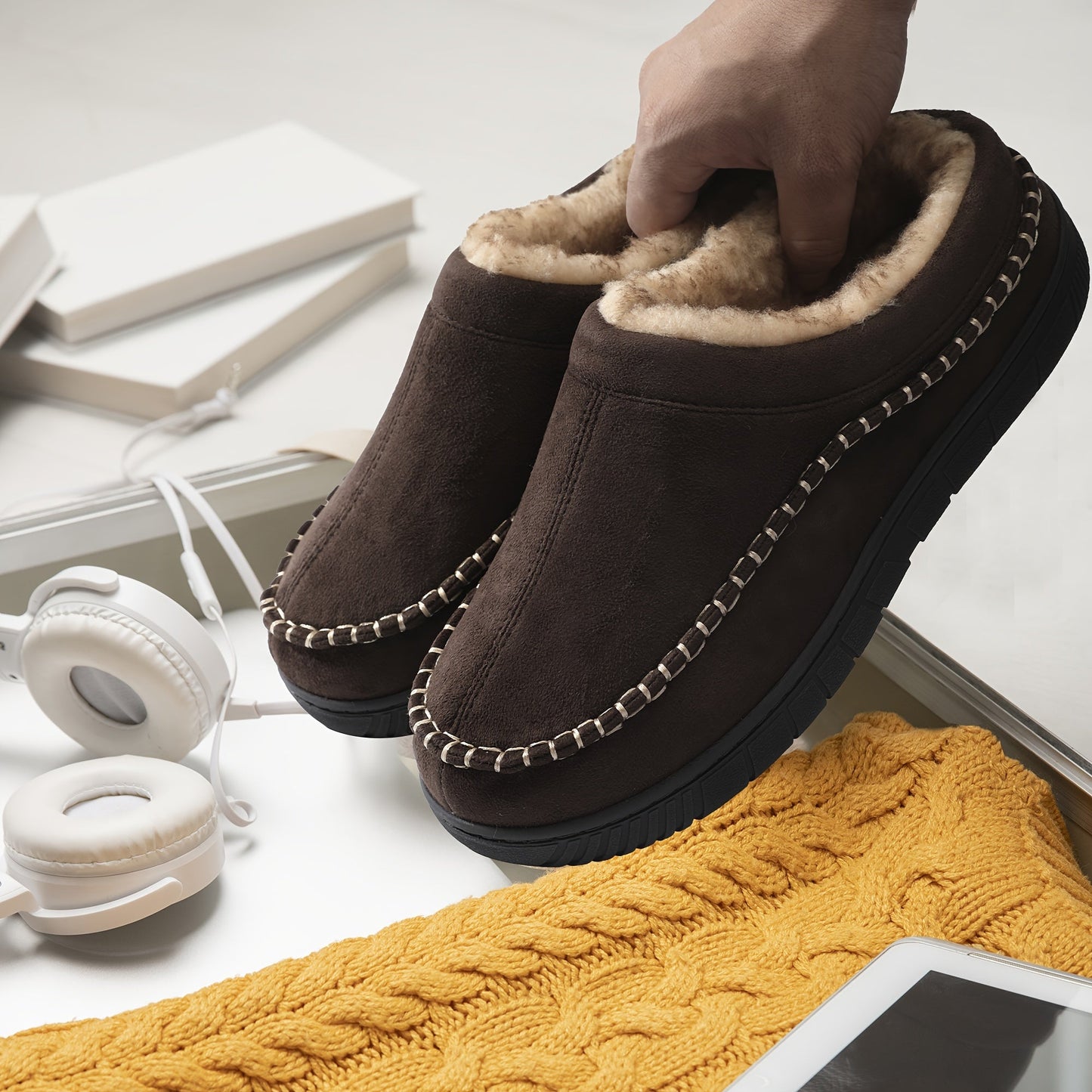 Herren Hausschuhe Slipper gefüttert warm bequem Mules