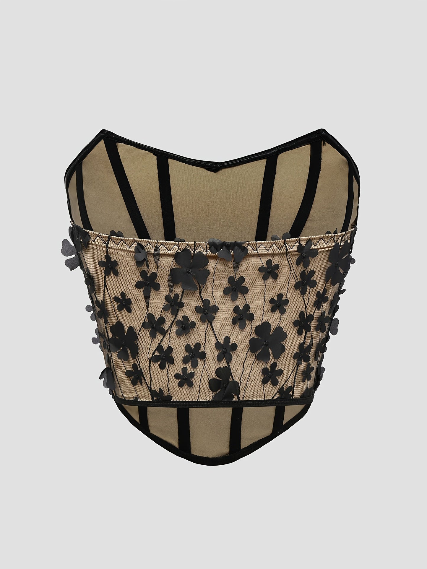 Damen Korsagen-Top mit 3D-Blumenstickerei und Herzausschnitt – Eleganter Party- und Abend-Look