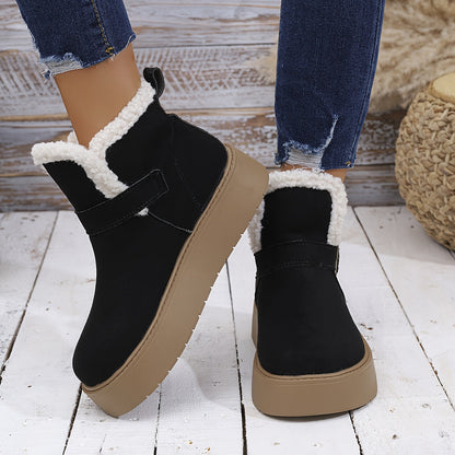 Damen Plateaustiefelette mit weichem Futter, Schnalle & dicker Sohle Schwarz