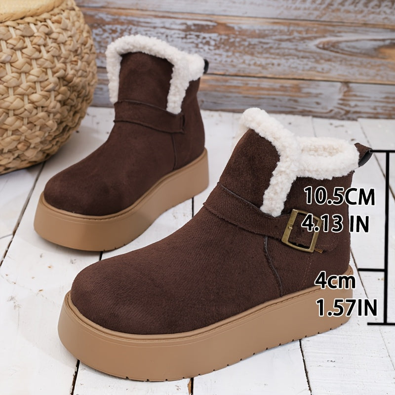 Damen Plateaustiefelette mit weichem Futter, Schnalle & dicker Sohle Schwarz