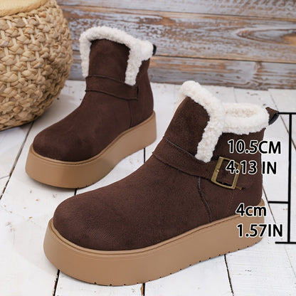 Damen Plateaustiefelette mit weichem Futter, Schnalle & dicker Sohle Schwarz