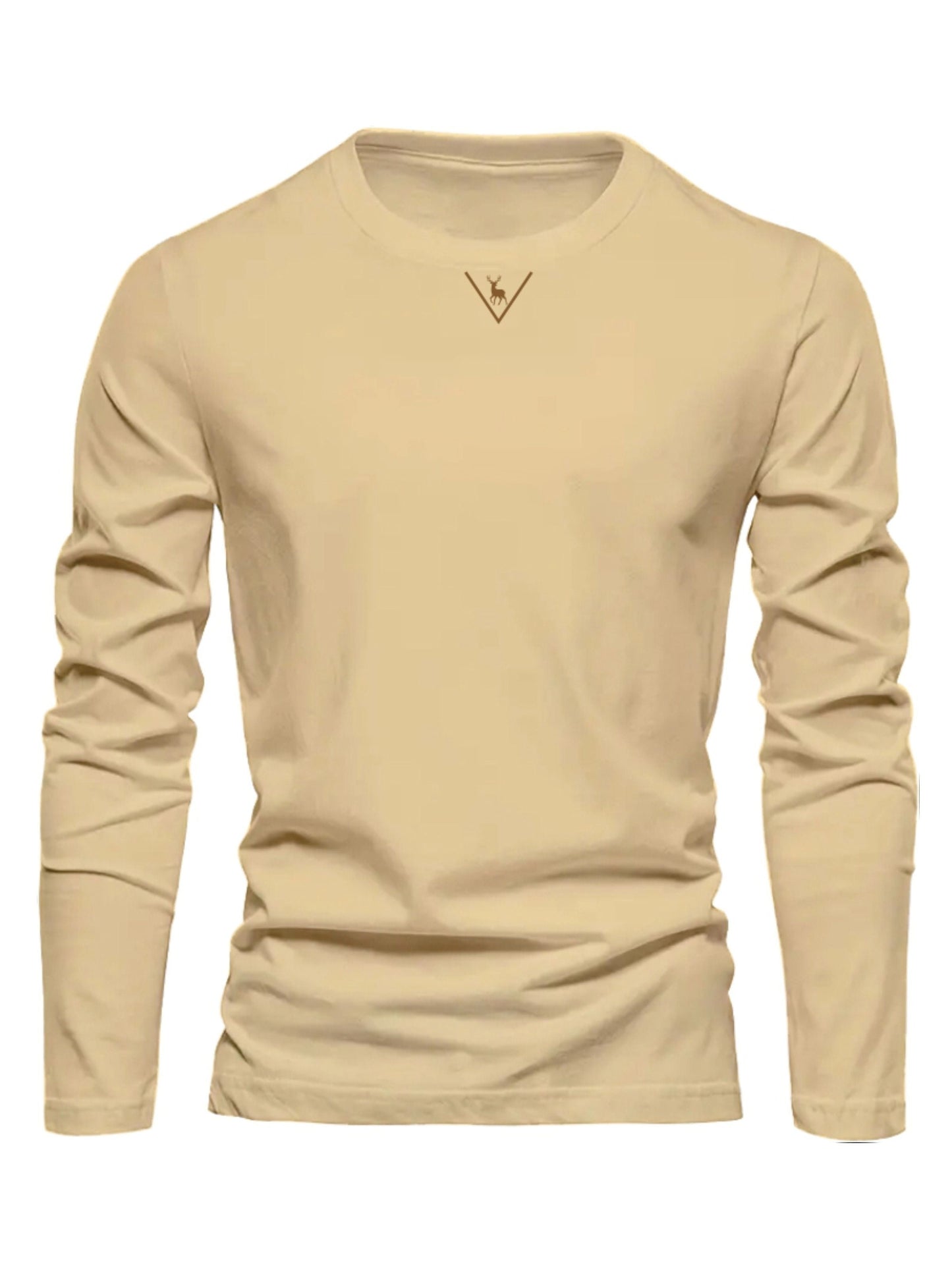 Herren Langarmshirt mit Rundhalsausschnitt und Hirsch-Logo, Freizeitshirt