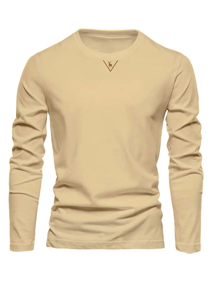 Herren Langarmshirt mit Rundhalsausschnitt und Hirsch-Logo, Freizeitshirt