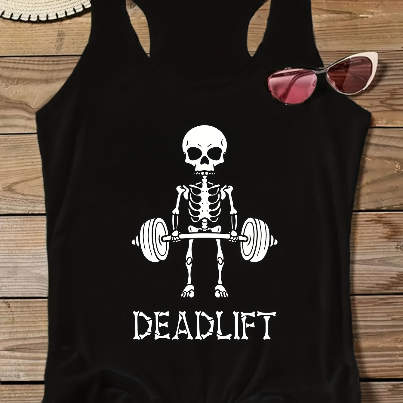 Damen Tanktop mit Skelett Deadlift Motiv – Fitness & Freizeit, Racerback Stil