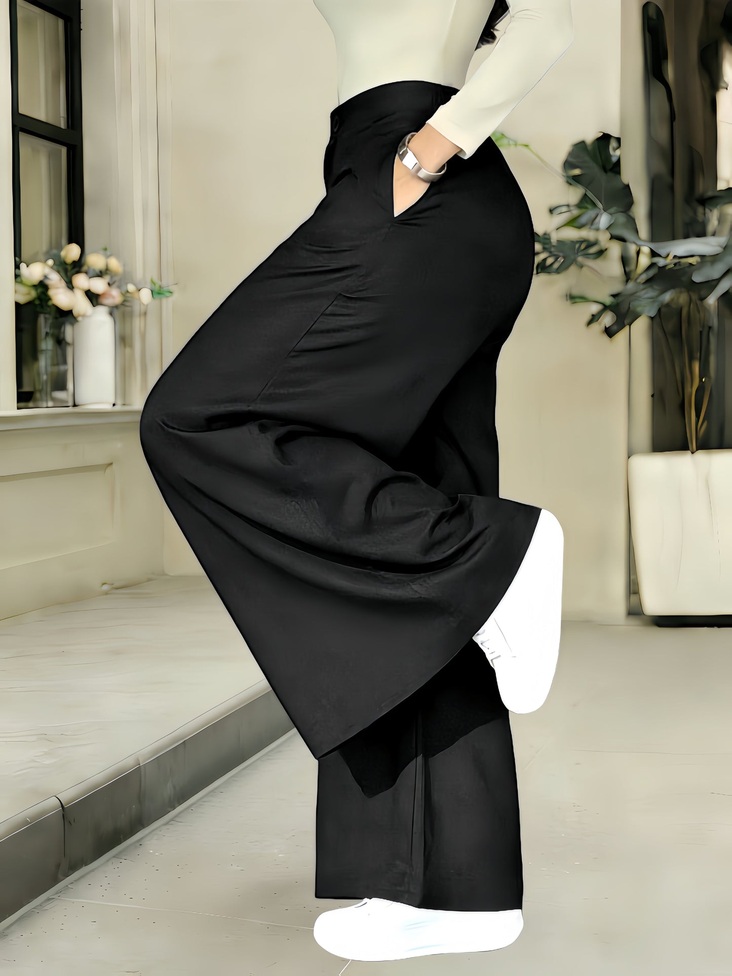 Damen Weitbein-Hose mit hoher Taille und modernem Look – Elegante Business- und Freizeitmode