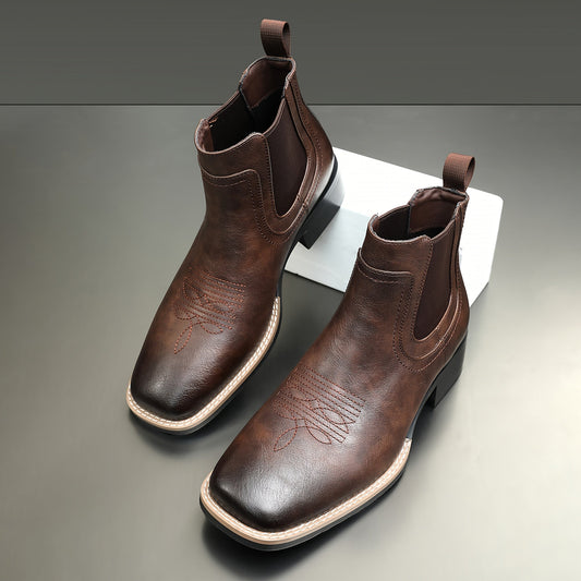Herren Chelsea Stiefeletten Western-Stil Quadratische Zehenpartie