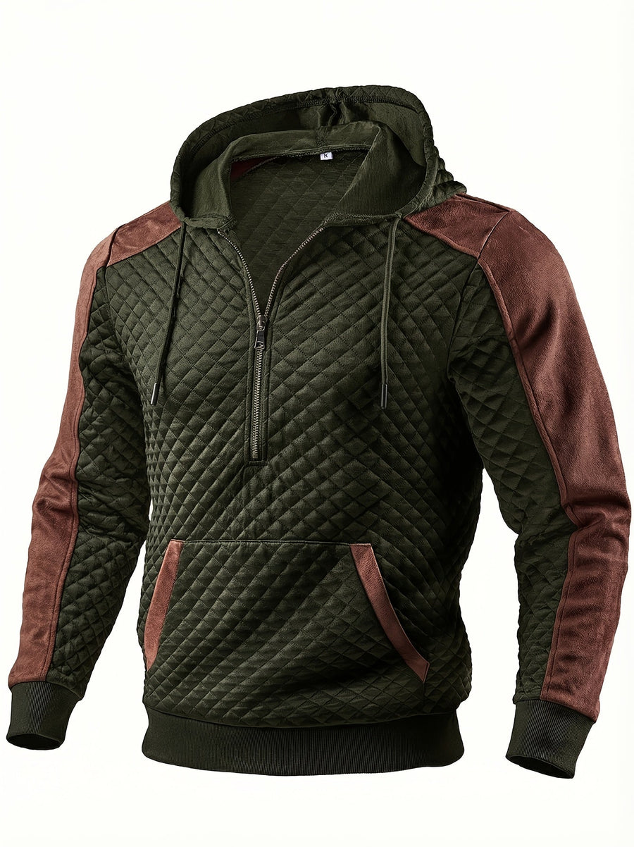 Herren Hoodie mit Reißverschluss, gesteppt und kontrastierenden Ärmeln