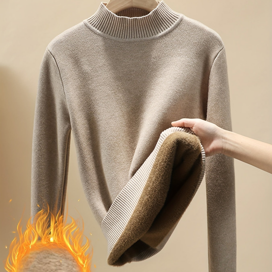 Damen Rollkragenpullover Langarm Fleecefutter Warm