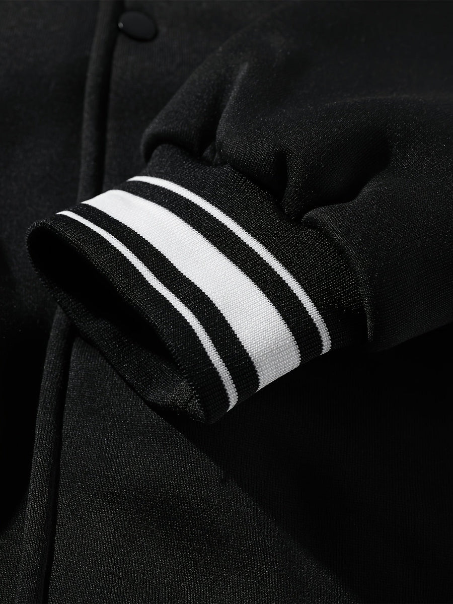 Unisex Kapuzen Sweatshirt Jacke mit Knopfleiste Varsity Style