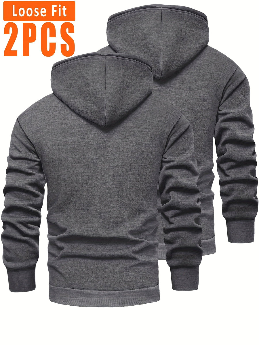 Herren Hoodie 2er Set gefüttert mit Kapuze Kängurutasche Schwarz Grau