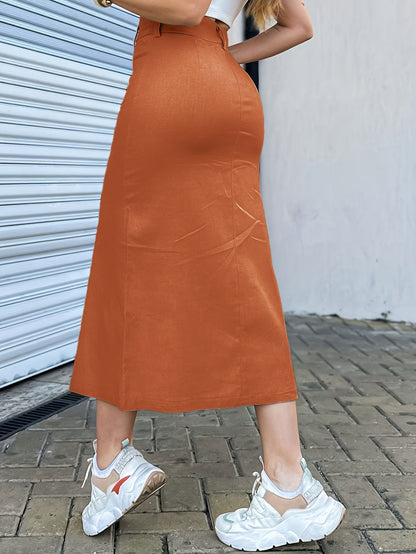 Damen Midirock mit hohem Bund und Frontschlitz – Eleganter Streetstyle für Freizeit und Alltag