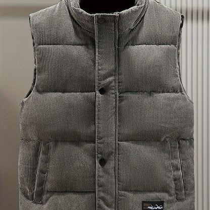 Steppweste Cord Herren Damen Unisex, Kragen, Knopfleiste, Seitentaschen