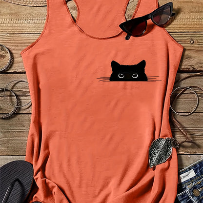 Damen Tanktop mit Katzen-Print und Racerback – Verspieltes Freizeitshirt für Tierliebhaberinnen