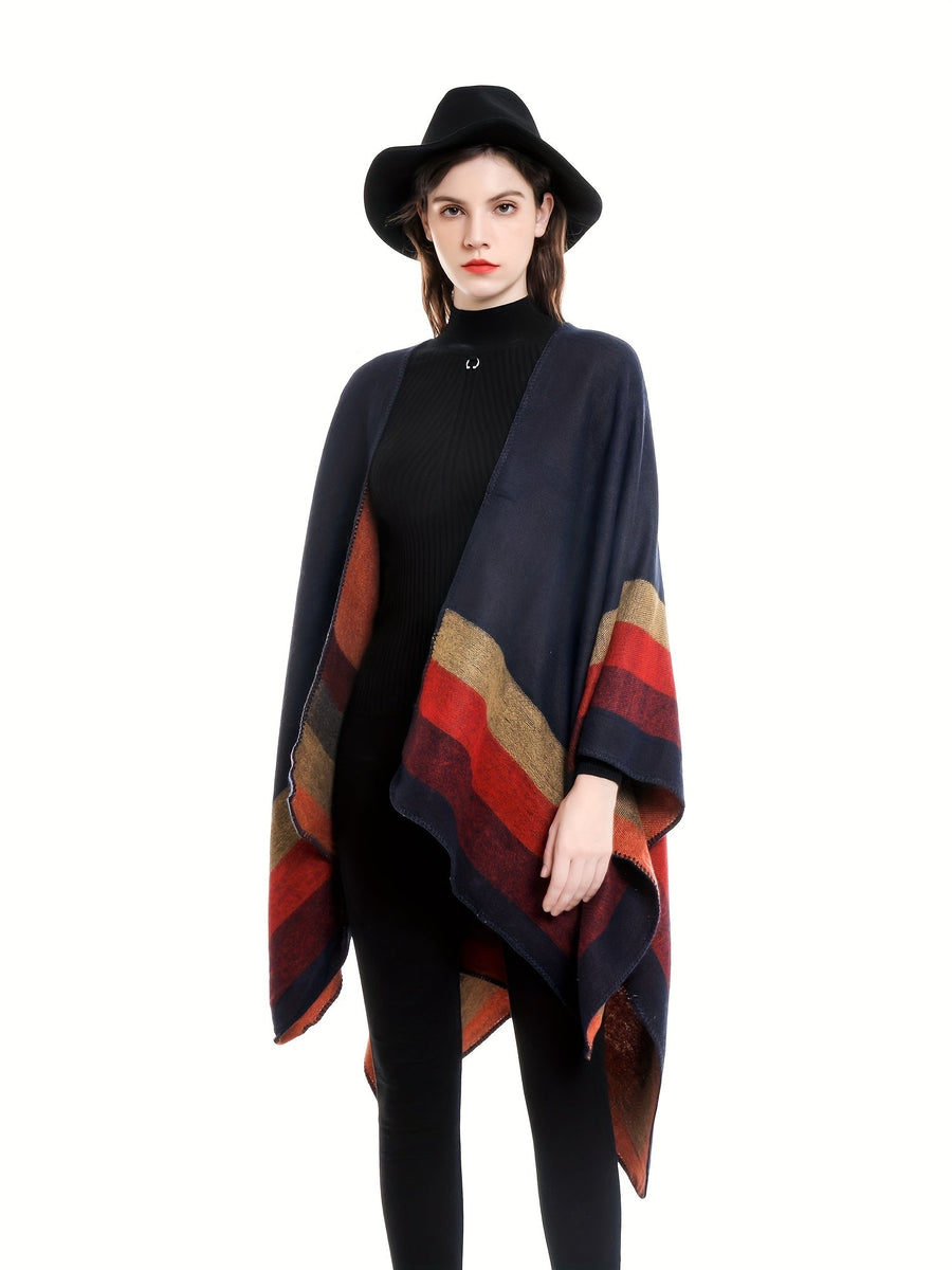 Damen Poncho mit Streifenmuster & offener Vorderseite