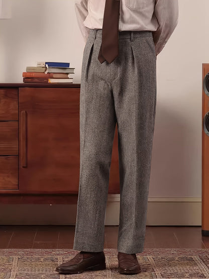 Hose mit Fischgrätmuster für Damen, Hoher Bund