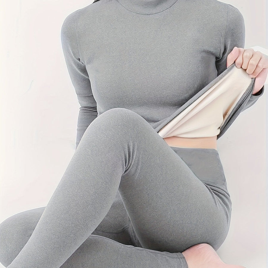 Damen Thermounterwäsche Set Warm Leggings Oberteil Langarm Rollkragen