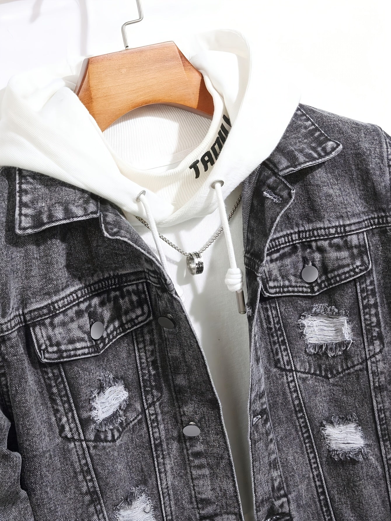 Herren Jeansjacke mit Zerstörungen Schwarz Grau