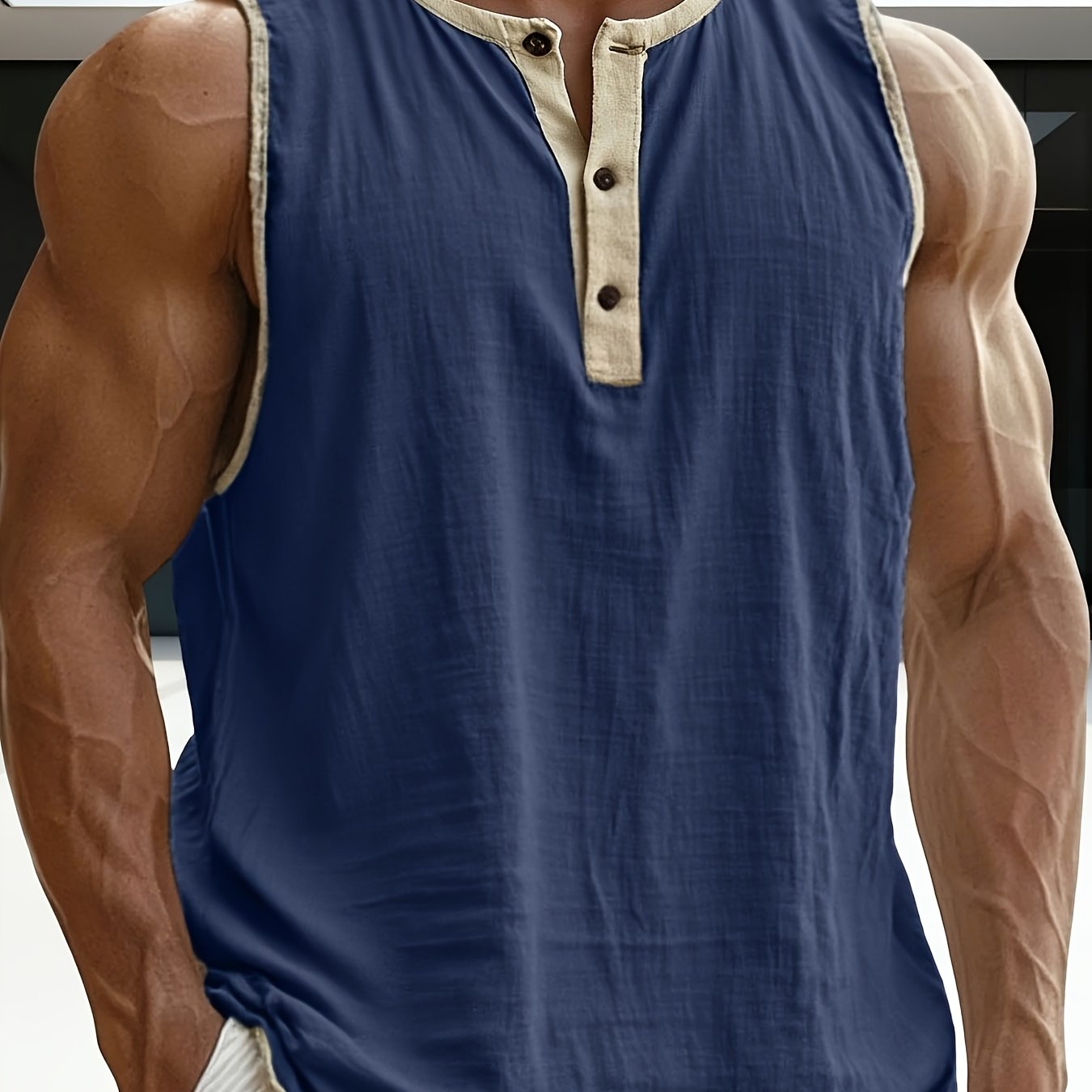 Herren Ärmelloses Henley Shirt Freizeit Modern