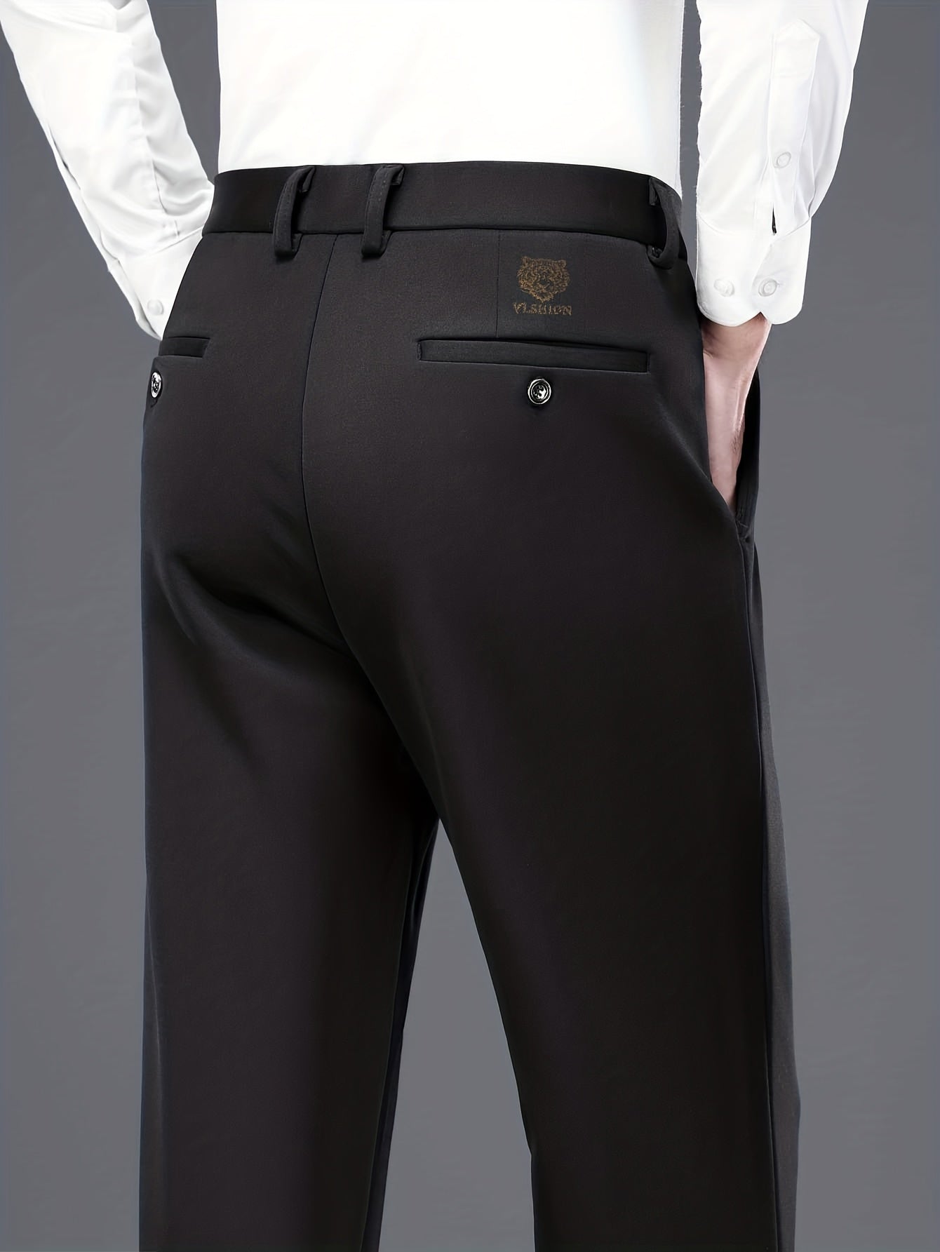 Herren Thermohose gefüttert Schwarz Slim Fit Warme Winterhose Anzughose