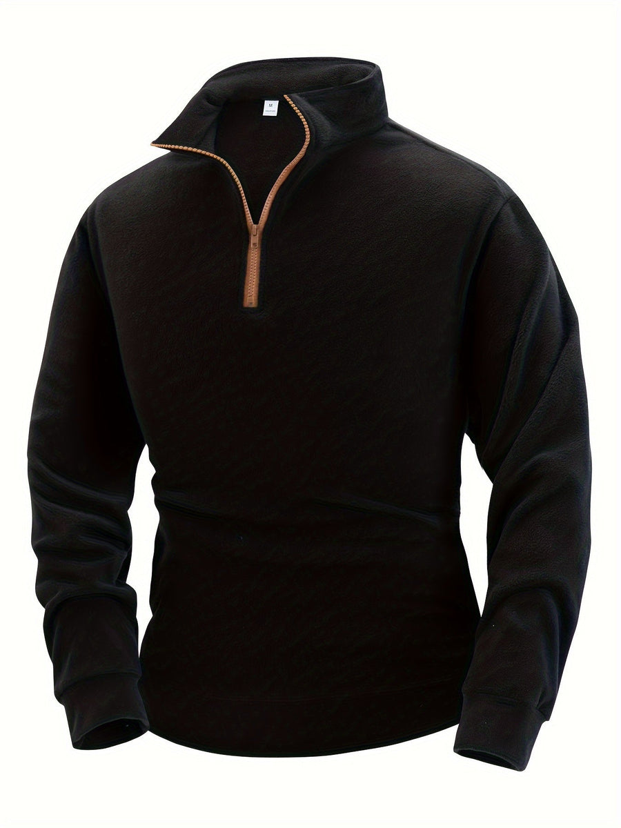 Fleece Pullover mit Stehkragen und kurzem Reißverschluss