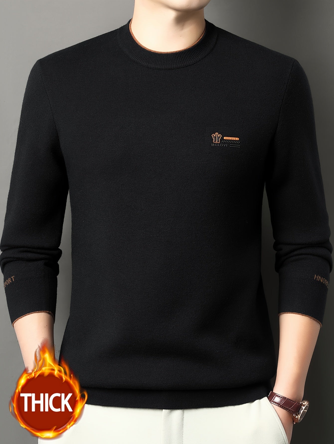 Herren Rundhals-Pullover in verschiedenen Farben, weiches Material, mit Rippbündchen und Logoplatte