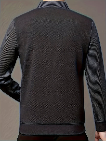 Herren Langarm Poloshirt mit V-Ausschnitt und geripptem Kragen