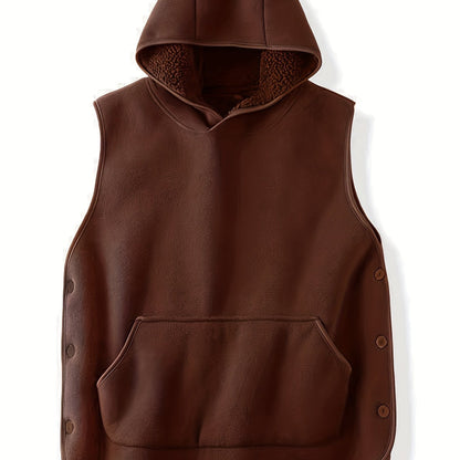 Unisex Kapuzenweste Fleece-Optik mit Kängurutasche und seitlichen Knöpfen
