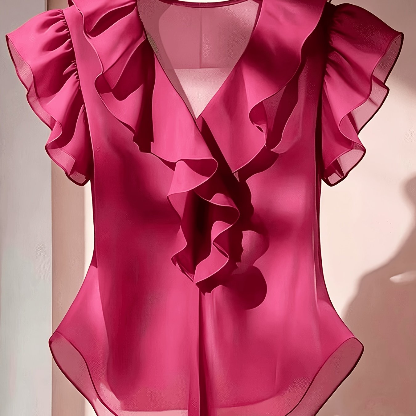 Damen Rüschenbluse mit V-Ausschnitt und Volantärmeln – Eleganter Stil für Büro und besondere Anlässe
