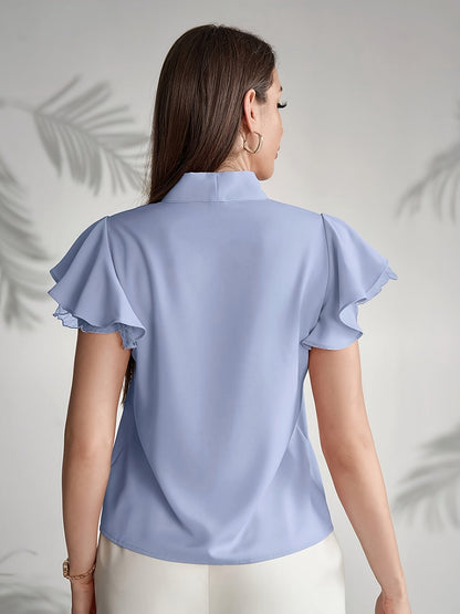 Damen Bluse mit Schleifenkragen und Volantärmeln – Eleganter Business- und Freizeitstil