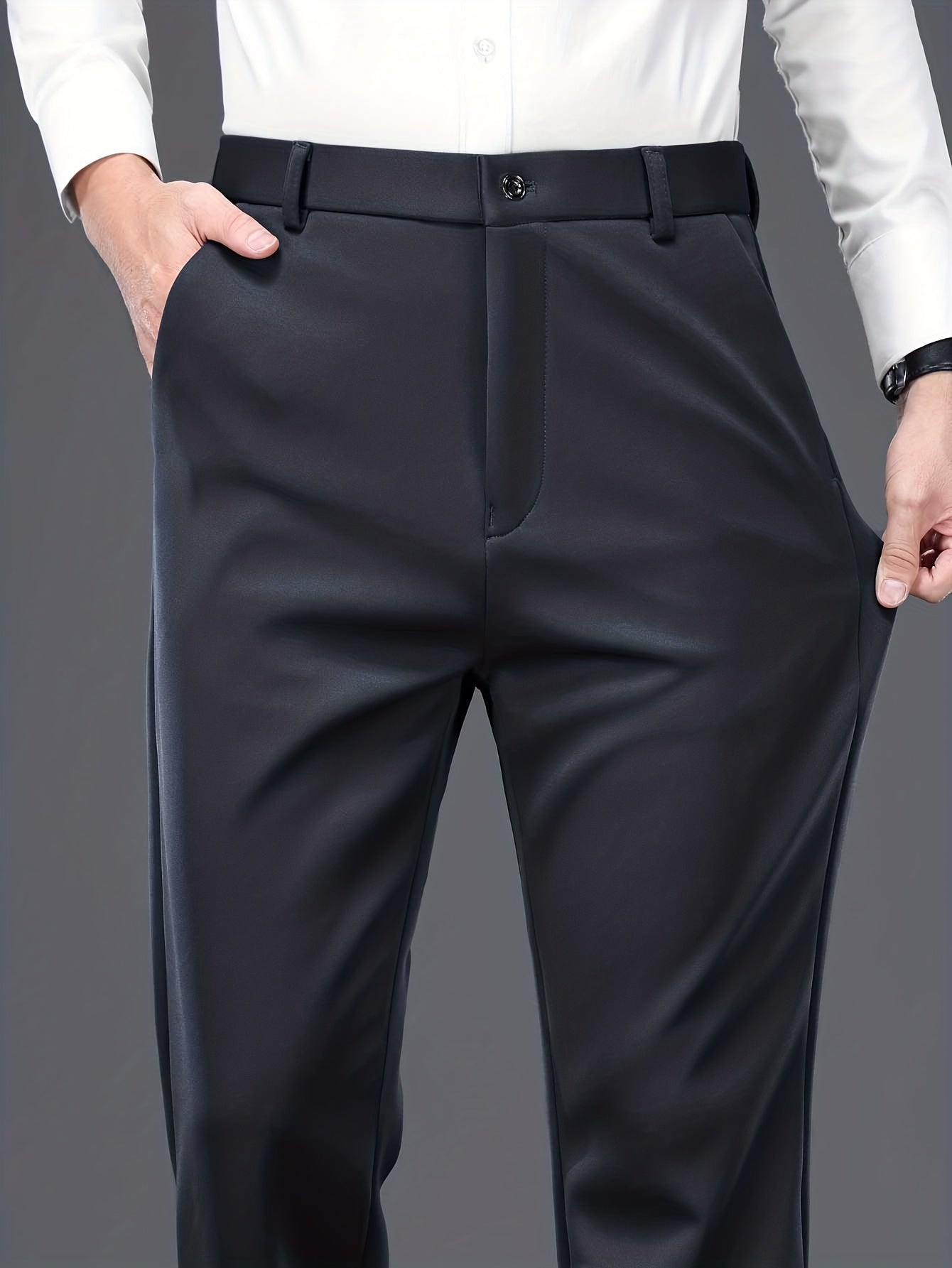 Herren Thermohose gefüttert Schwarz Slim Fit Warme Winterhose Anzughose