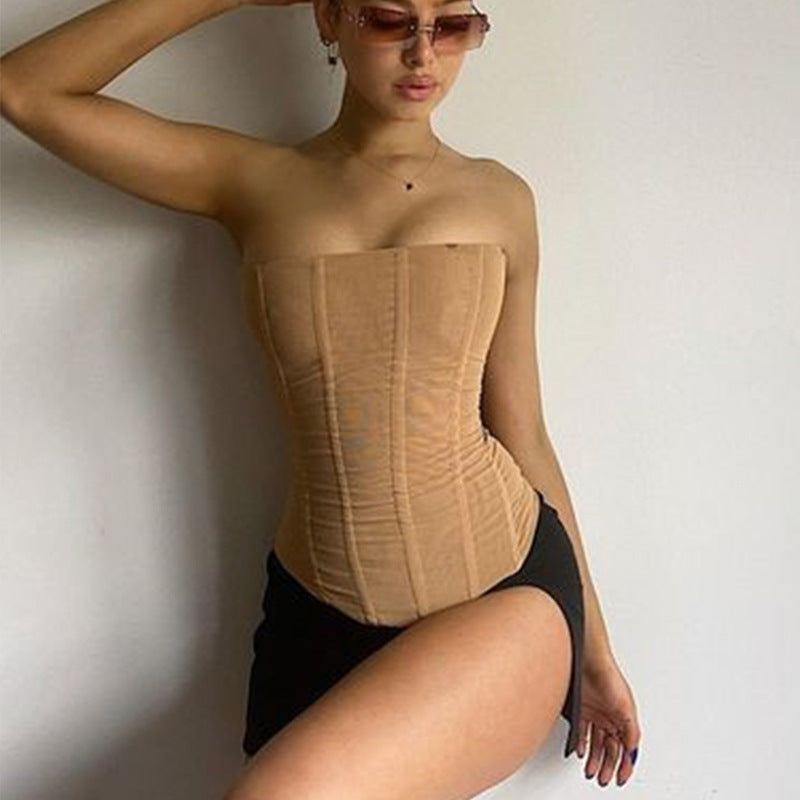 Amanda – Ärmelloses Mesh Korsett-Top für Damen