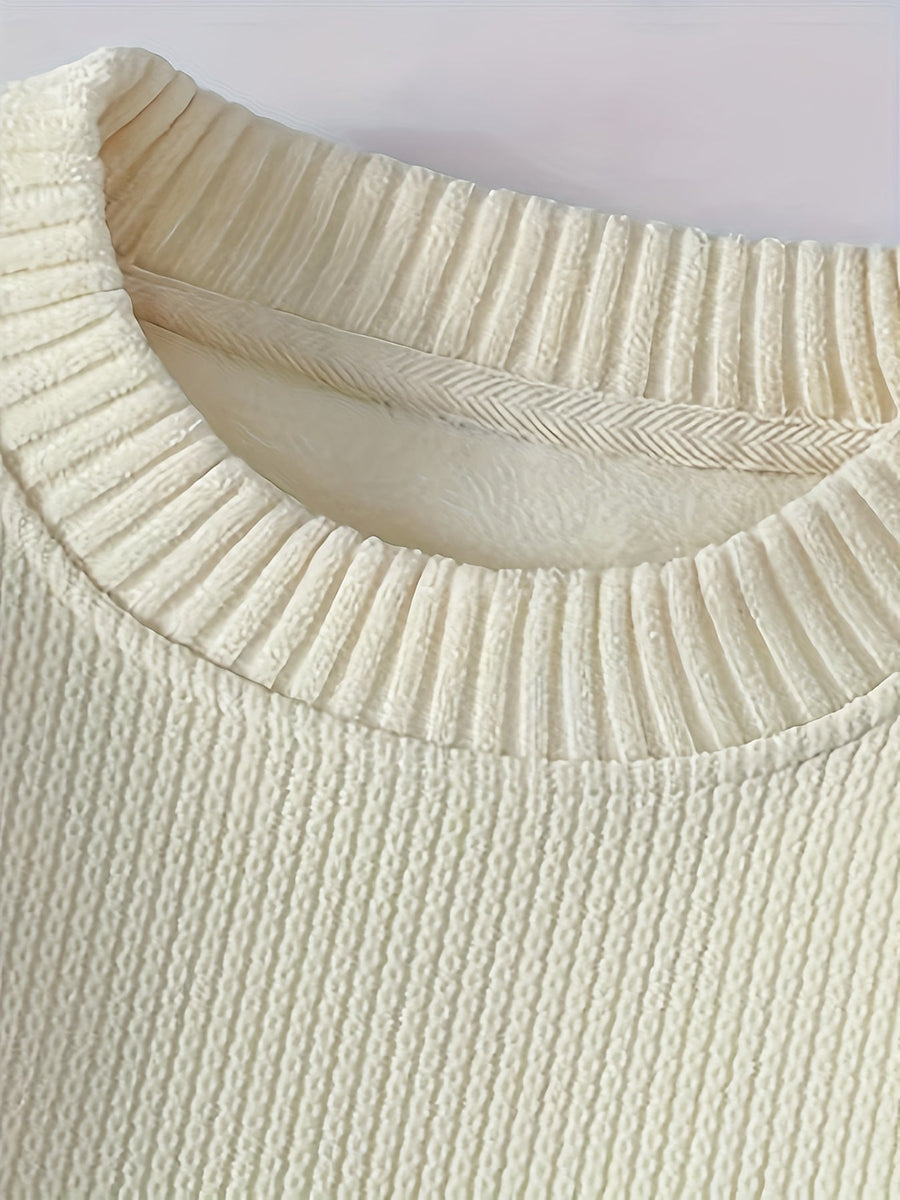 Unisex Langarm-Sweatshirt mit Rundhalsausschnitt, gerippter Textur und Ellenbogen-Patches