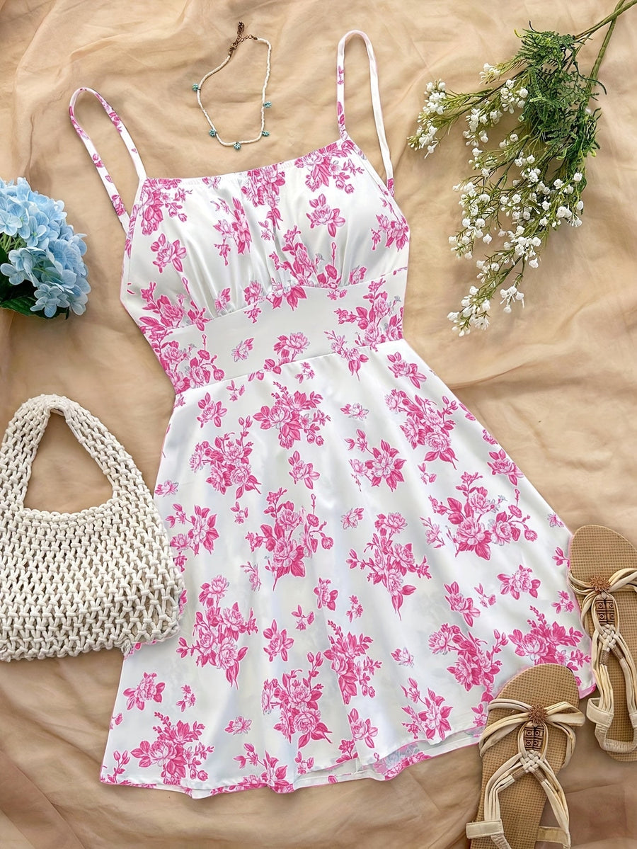 Damen Sommerkleid Elegant mit Blumenmuster und Spaghettiträgern – Perfekt für Freizeit und besondere Anlässe