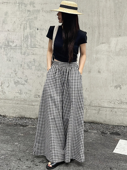 Damen Weite Hose mit Karomuster und hohem Bund – Stilvolle Freizeithose für Alltag & Ausgehen