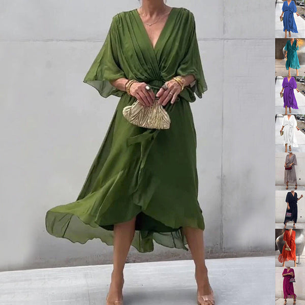 Wendy – Jurk met vleermuismouwen en V-hals