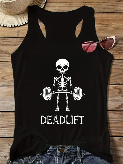 Damen Tanktop mit Skelett Deadlift Motiv – Fitness & Freizeit, Racerback Stil
