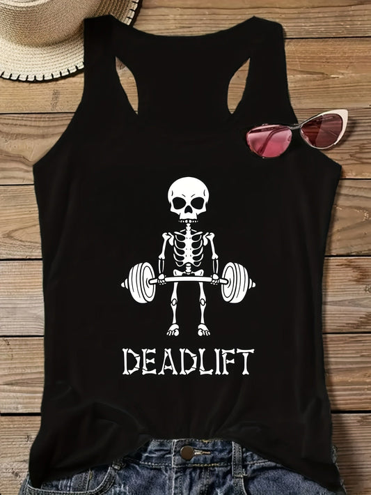 Damen Tanktop mit Skelett Deadlift Motiv – Fitness & Freizeit, Racerback Stil